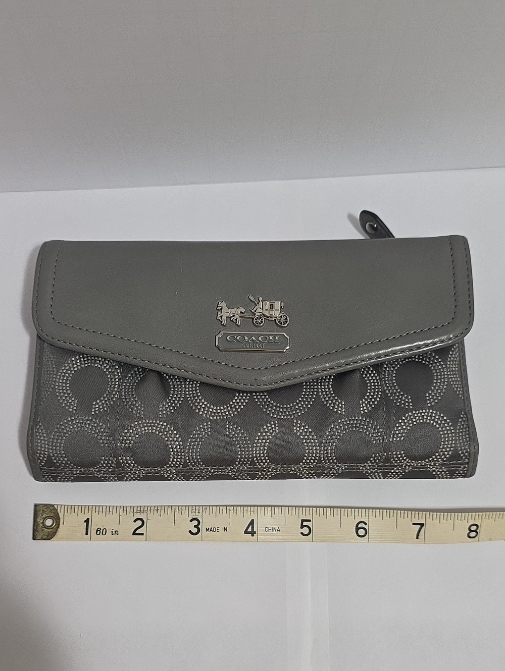 Coach Gray Signature Continental Wallet with Checkbook Holder & Silver Hardware - Picture 12 of 12
